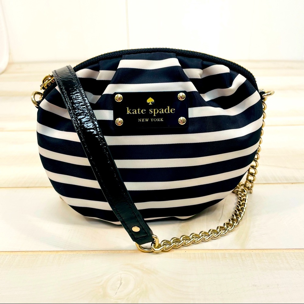 Kate Spade Greta Nylon Stripe Crossbody Bag Leather Trim - Picture 2 of 8